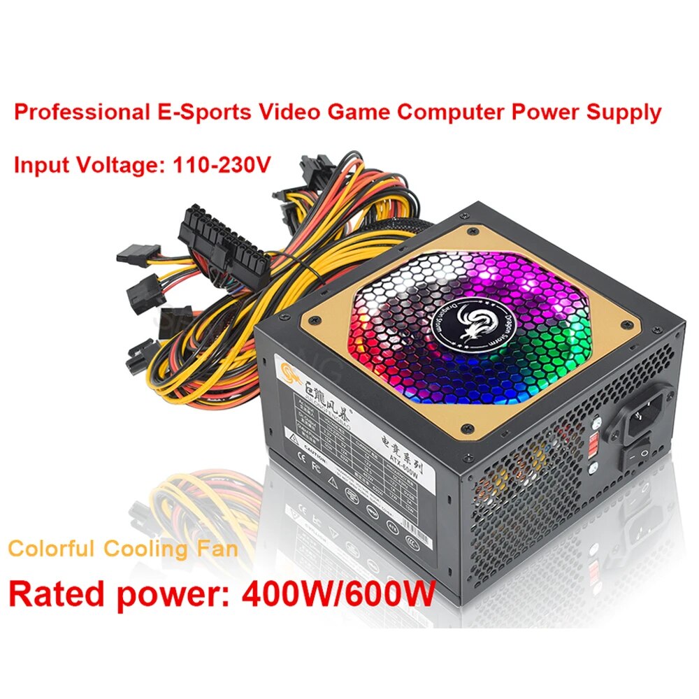 Power Supply 650W - ATX 400W 600W 110-230V RGB 12V