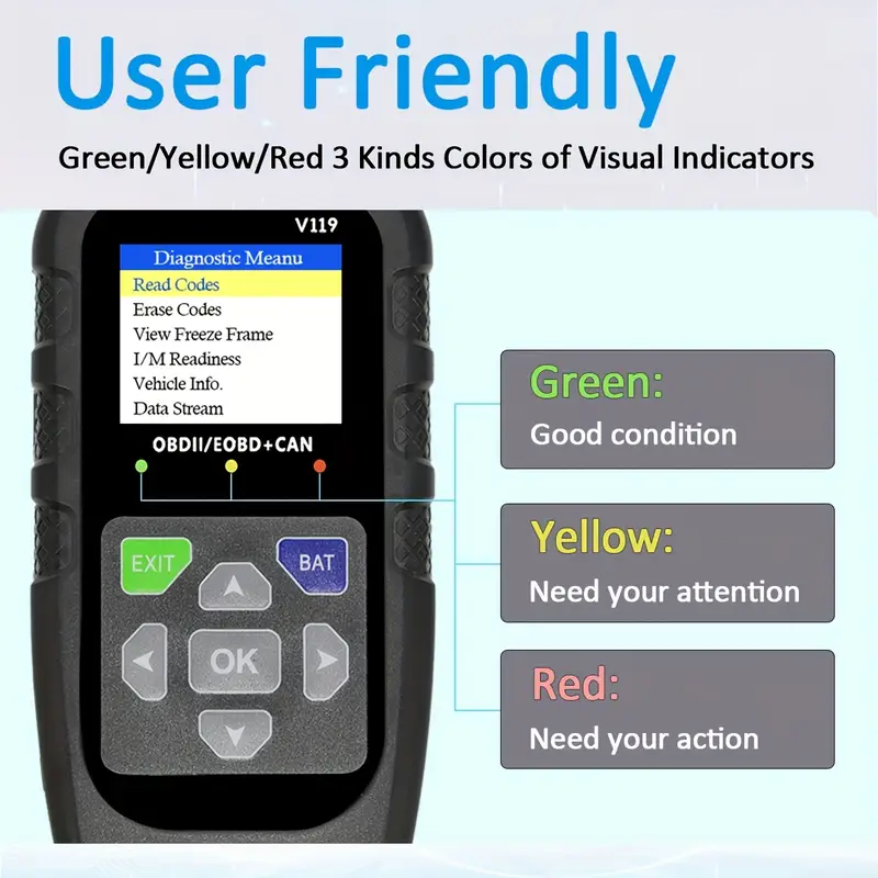 V119 OBD2 Scanner Code Reader  - огляд і ціна Power Supply Tester