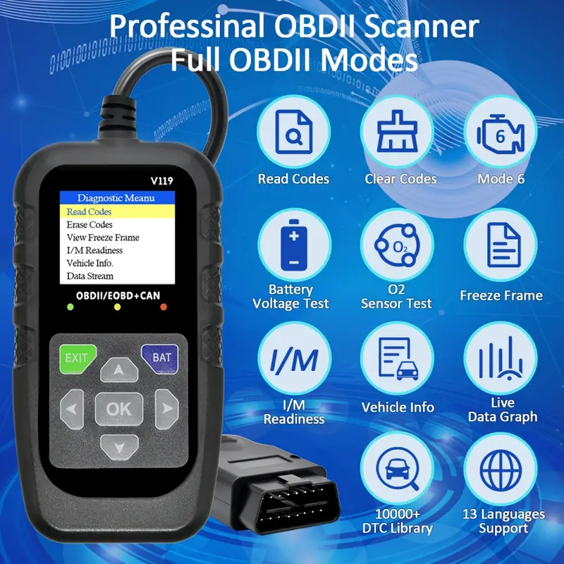 V119 OBD2 Scanner Code Reader  - огляд і ціна Power Supply Tester
